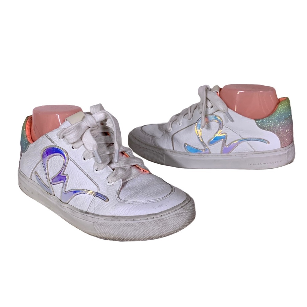 SOPHIA WEBSTER "SWALK IRIDESCENT" WHITE LEATHER PASTEL OMBRE GLITTER SNEAKERS 38 - Picture 7 of 15